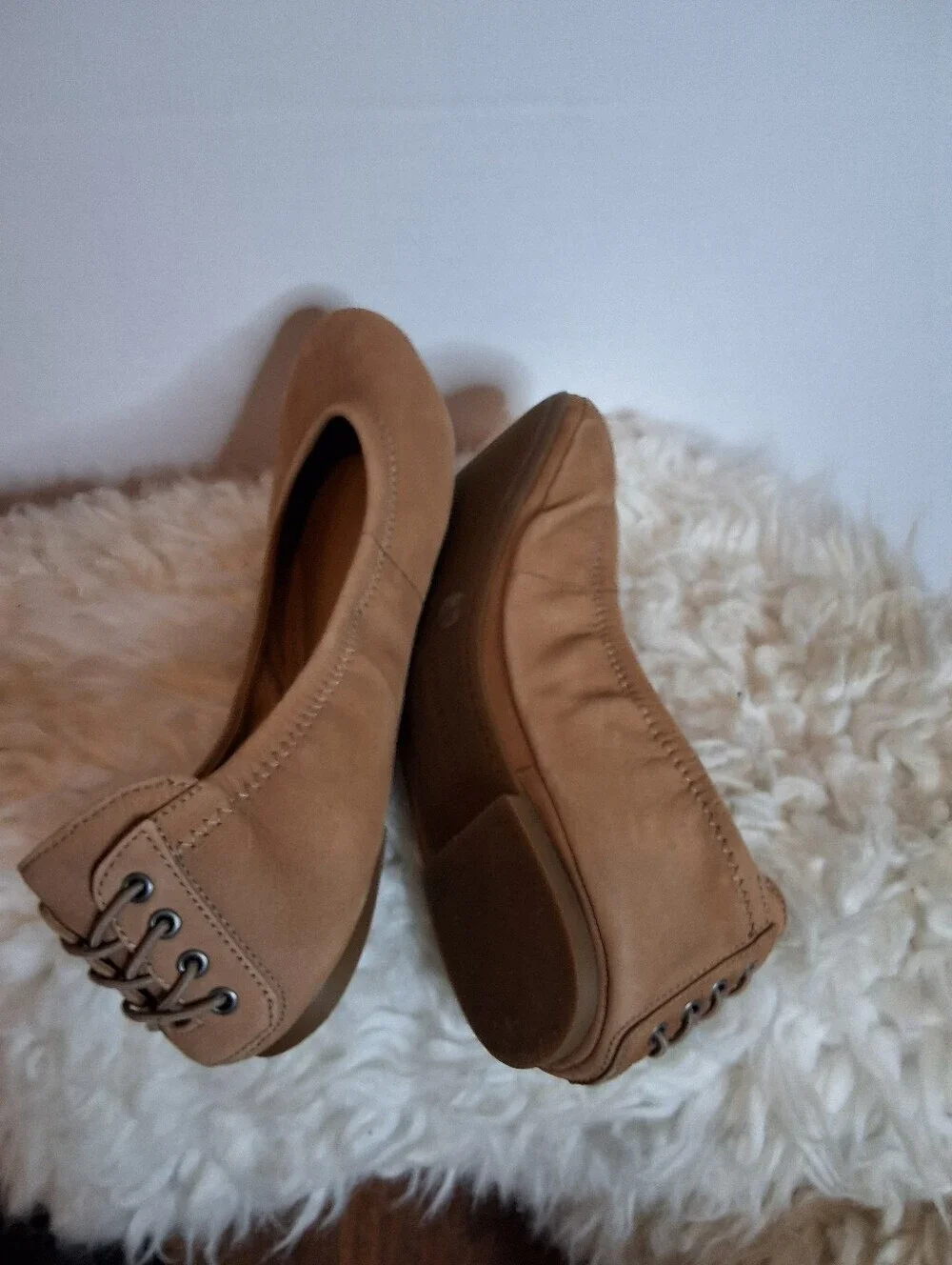 Lucky Brand Emmie Tan Suede Lace Up Ballet Flats Womens 9.5
